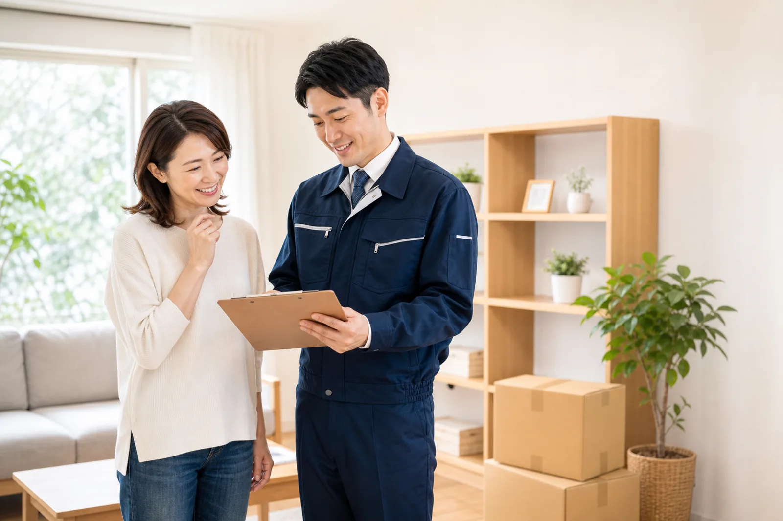 作業後の確認を行うスタッフとお客様のイメージ